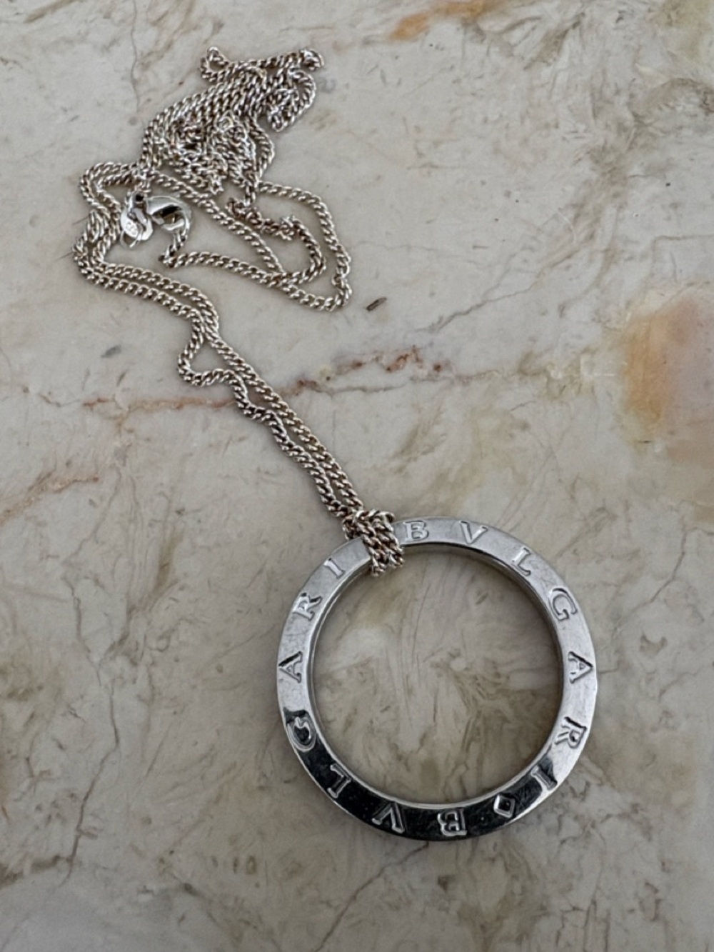 BVLGARI 925 Sterling Silver Key Ring / Pendant / 29.5” Sterling Chain